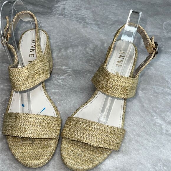 ANNE KLEIN 8.5 Preppy Block Padrino Platform Tan Woven Raffia Chunky Sandal - Picture 5 of 11